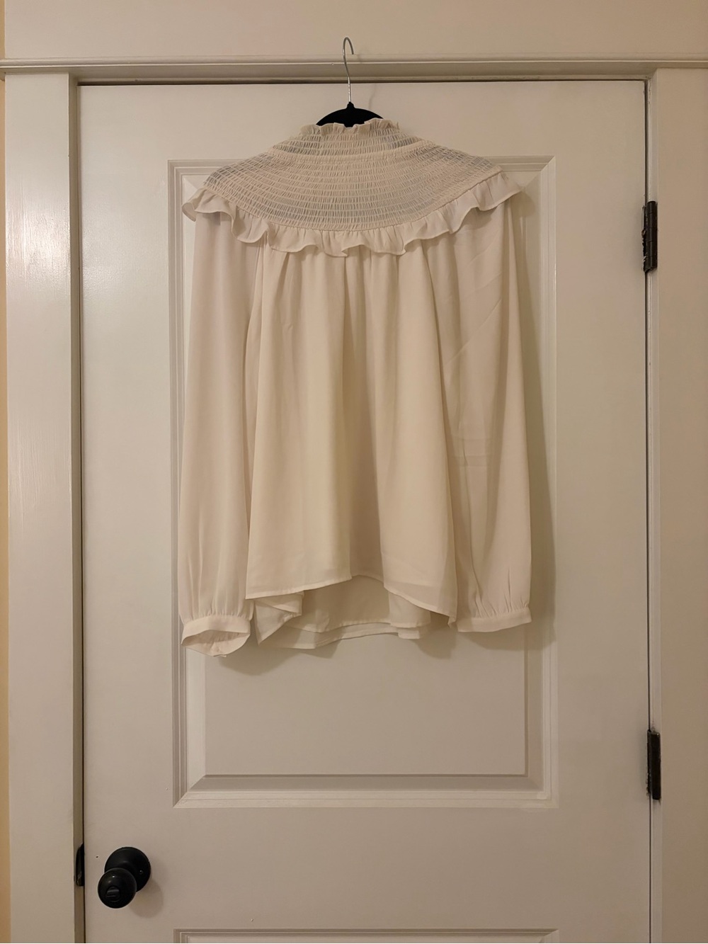 Loft Cream Ruffled Yoke Long-Sleeve Blouse